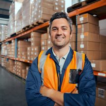 Confident male warehouse supervisor in factory